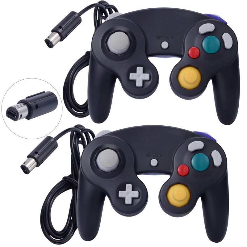 ONE250 2 Pack Classic Shock Joypad Wired Controller, Compatible with Wii NGC Gamecube Game Cube (Orange & Pink) - Image 1